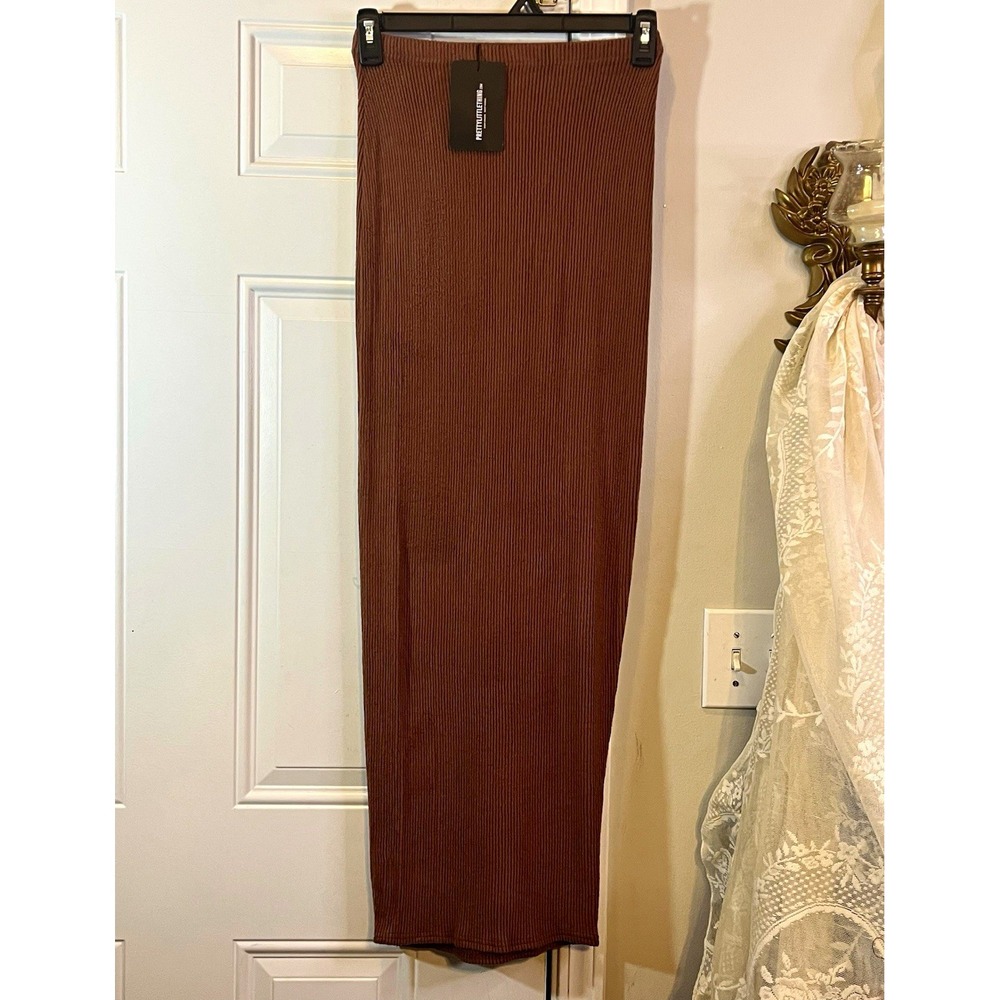 PrettyLittleThing Brown Sweater Skirt Ribbed Knit Soft NWT UK 10 US 6 Fall Cozy